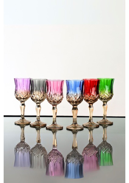 6'lı Çift Renk Kristal Ayaklı Bardağ, Kahve, Su ve Meşrubat Için Şık Sunum Seti