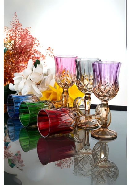 6'lı Çift Renk Kristal Ayaklı Bardağ, Kahve, Su ve Meşrubat Için Şık Sunum Seti fiyatları