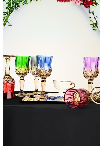 6'lı Çift Renk Kristal Ayaklı Bardağ, Kahve, Su ve Meşrubat Için Şık Sunum Seti fırsatları