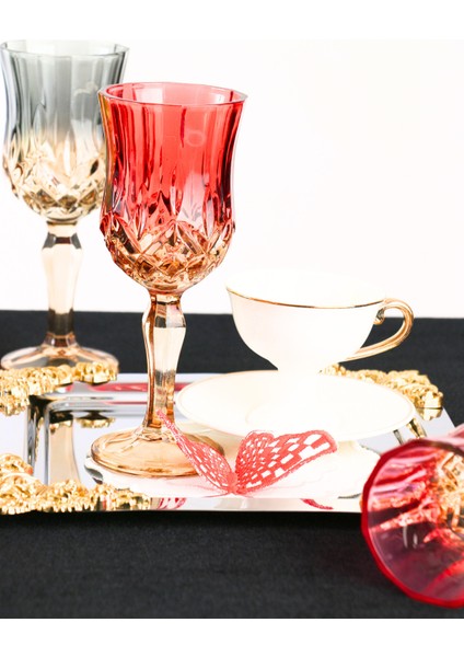 6'lı Çift Renk Kristal Ayaklı Bardağ, Kahve, Su ve Meşrubat Için Şık Sunum Seti indirimleri