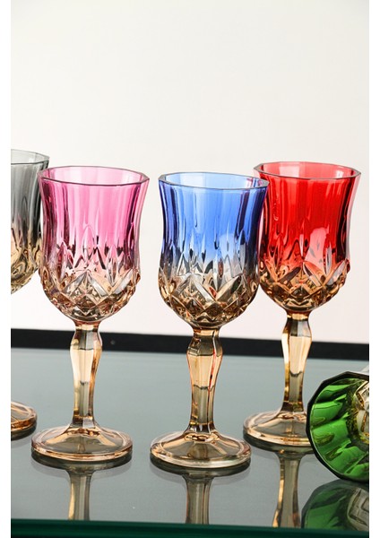 6'lı Çift Renk Kristal Ayaklı Bardağ, Kahve, Su ve Meşrubat Için Şık Sunum Seti