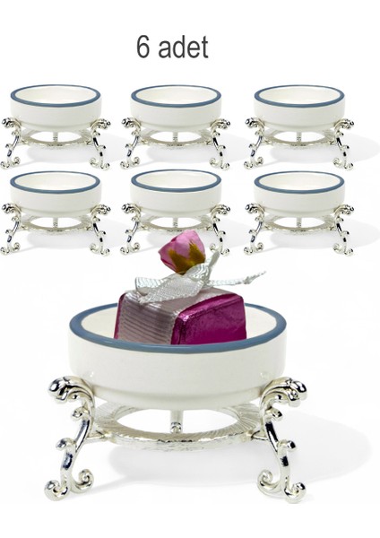 Ayaklı Porselen Lülelik Seti, Şık ve Zarif Tasarım, 6'lı Paket, Gümüş Tonlarında.