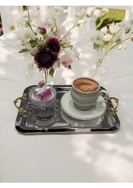 Ayaklı Porselen Lülelik Seti, Şık ve Zarif Tasarım, 6'lı Paket, Gümüş Tonlarında. fırsatları