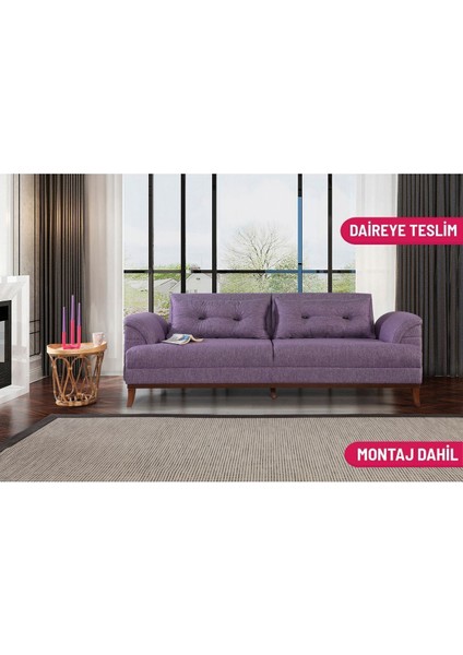 Didar Üçlü Yataklı Kanepe Keten Mürdüm