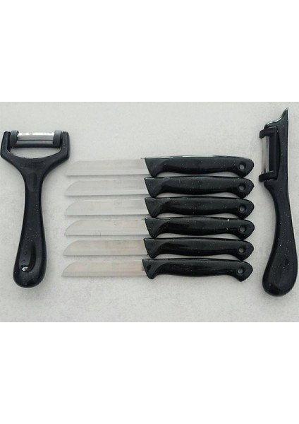 6'lı Meyve Sebze Doğrama Bıçağı ve 2'li Soyacak Set, Siyah