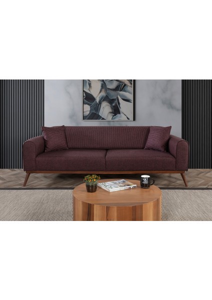 Canes Yataklı Kanepe Keten Bordo Kazayağı