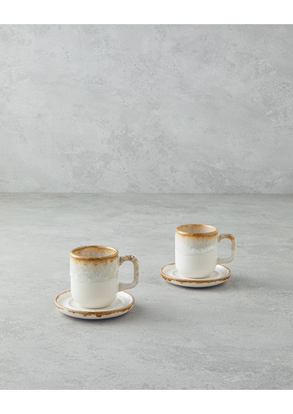 Krem Bej Seramik 4’lü 2 Kişilik Kahve Fincan Takımı, 150 Ml, Şık ve Zarif Tasarım