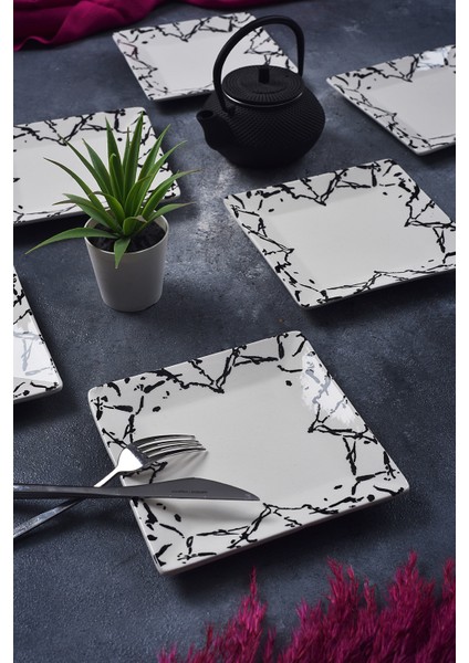 6'lı Mermer Desenli Tatlı Tabak Seti, Sunum ve Servis Için 15 cm fiyatları