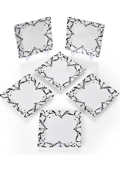 6'lı Mermer Desenli Tatlı Tabak Seti, Sunum ve Servis Için 15 cm modelleri