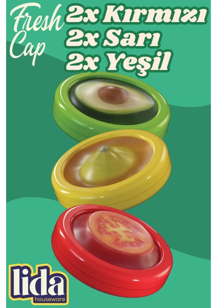 6'lı Kırmızı Saklama Kabı Seti, Meyve, Sebze, Soğan, Limon ve Domates Için Esnek ve Yeniden Kullanılır