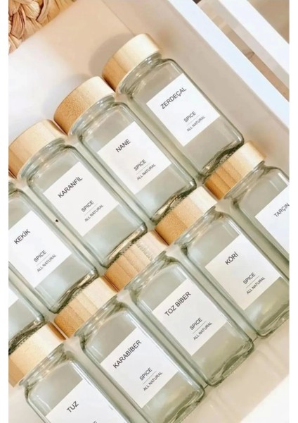 12'li Bambu Baharatlık Seti Kapaklı Cam ve Etiketli, Şık ve Fonksiyonel Tasarım fiyatları