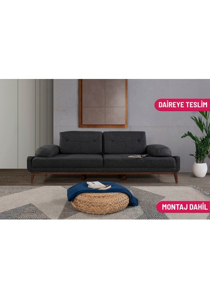 Elsan Üçlü Koltuk Keten Antrasit