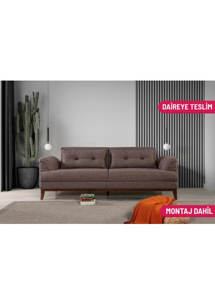 Didar Üçlü Yataklı Kanepe Keten Kahve