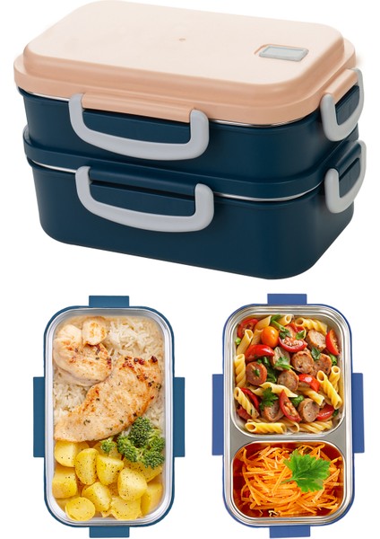 Lacivert Çift Katlı Paslanmaz Çelik Beslenme Kabı 850 ml