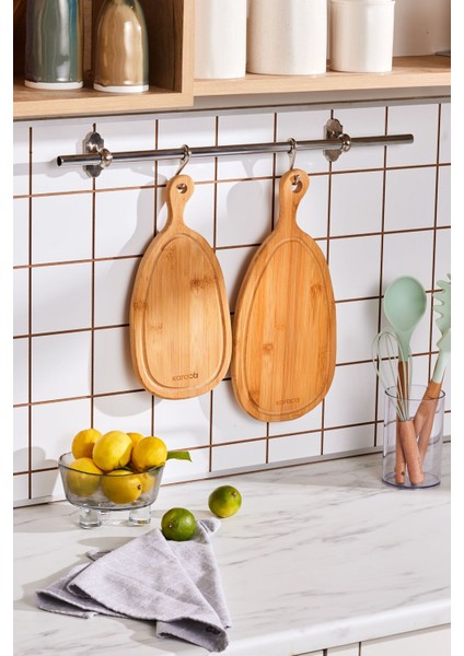 Iki Parça Bambu Kesme ve Sunum Tahtası, 33/39 Cm, Doğal Kahverengi