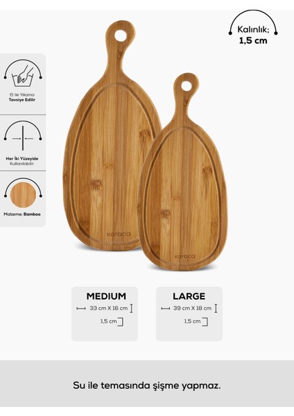 Iki Parça Bambu Kesme ve Sunum Tahtası, 33/39 Cm, Doğal Kahverengi fiyatları