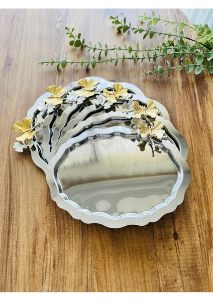 6'lı Oval Kelebekli Sunum Tepsisi, Kahve, Çay ve Dekoratif Kullanım