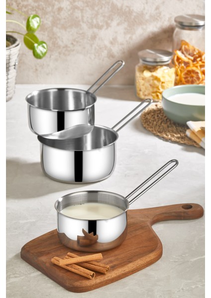 Çelik 3'lü Mini Tencere Seti, 12, 14 ve 16 Cm, Dayanıklı ve Şık Tasarım