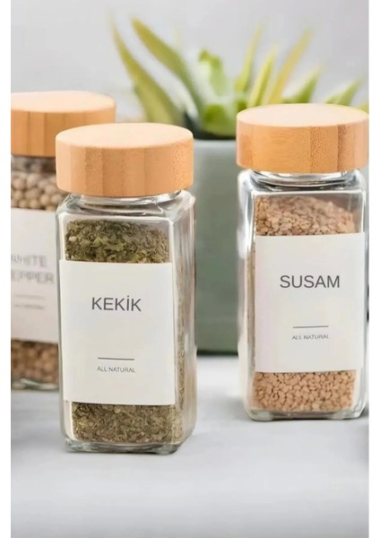12'li Bambu Baharatlık Seti, Kapaklı Cam ve Etiket ile Şık Hediye Alternatifi modelleri