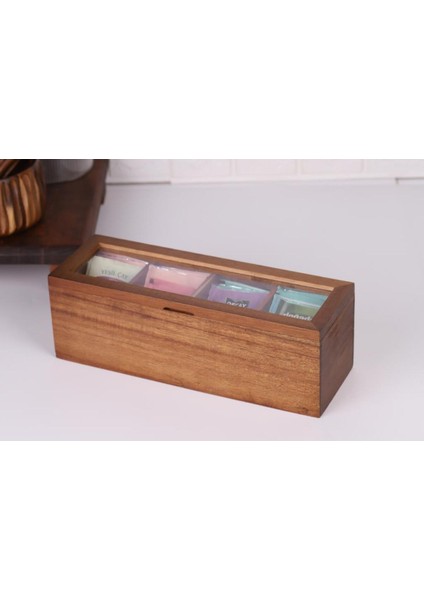 Ahşap 5 Bölmeli Şeffaf Kapaklı Çay ve Kahve Düzenleyici, 26,5X9X9 cm fiyatları