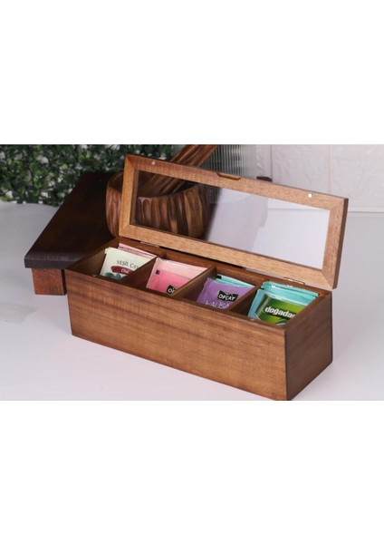 Ahşap 5 Bölmeli Şeffaf Kapaklı Çay ve Kahve Düzenleyici, 26,5X9X9 cm indirimleri