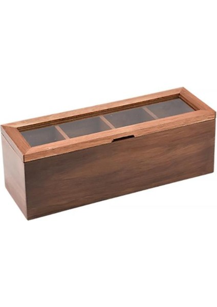 Ahşap 5 Bölmeli Şeffaf Kapaklı Çay ve Kahve Düzenleyici, 26,5X9X9 cm
