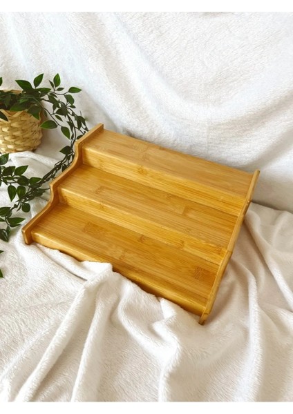 Ahşap 3 Katlı Merdivenli Baharatlık Standı, Şık ve Pratik Mutfak Düzenleyici