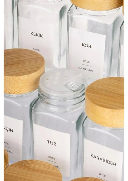 12'li Bambu Baharatlık Seti Kapaklı Cam ve Etiketli, Şık ve Fonksiyonel Tasarım indirimleri