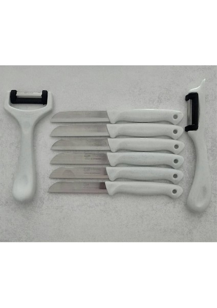6'lı Meyve-Sebze Doğrama Bıçağı ve 2'li Soyacak, Beyaz Renkli, Pratik Set