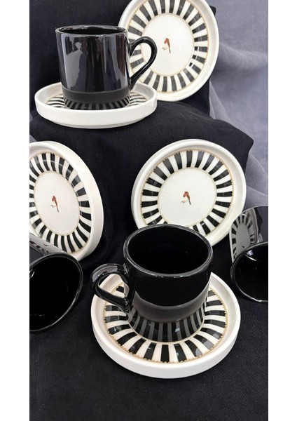 Şık Siyah Seramik 12 Parça Kahve Fincan Takımı, Lüx ve Zarif Tasarım modelleri