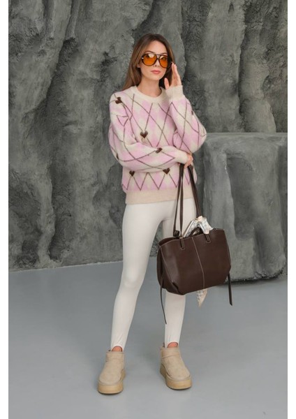 Kadın Bisiklet Yaka Baklava Desenli Triko Kazak Taş - 26K 9032 fiyatları