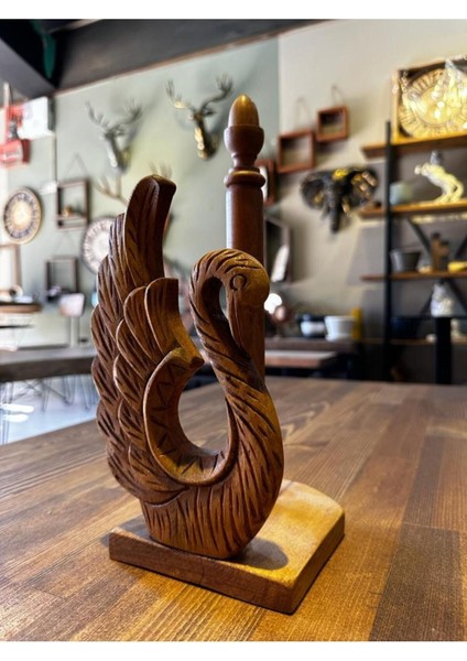 Yeşil Ahşap Kuğu Desenli Peçetelik ve Rulo Havluluk fiyatları