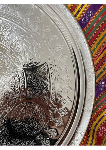 Krom Nikel Kaplama Gaziantep 34CM Otantik Servis Tepsisi, Şık ve Dayanıklı Kullanım Için indirimleri