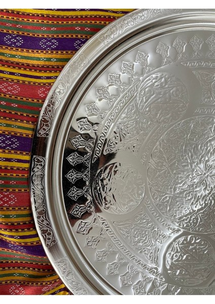Krom Nikel Kaplama Gaziantep 34CM Otantik Servis Tepsisi, Şık ve Dayanıklı Kullanım Için