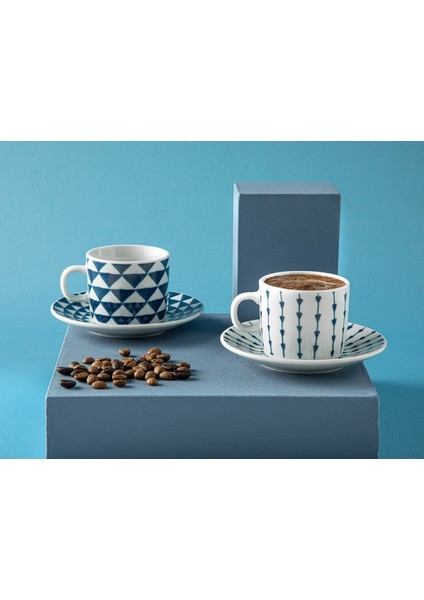 2'li Porselen Kahve Fincan Takımı, 80 Ml, Lacivert, Yeni Model