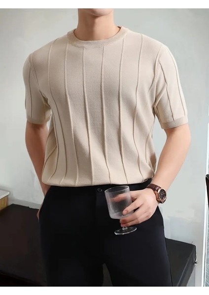 Erkek Kısa Kollu Bisiklet Yaka Çizgili Triko Bluz indirimleri