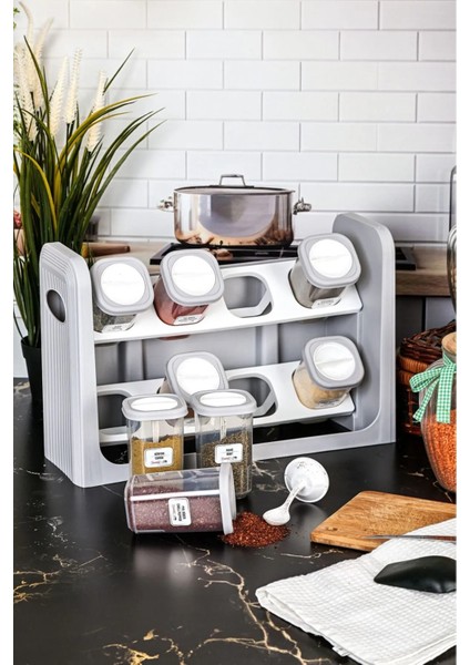 8'li Standlı ve Kilitlenebilir Kapaklı Baharatlık Seti, Pratik ve Şık Tasarım