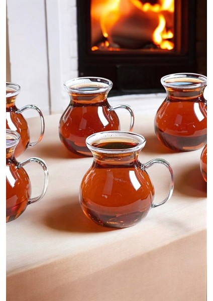 6'lı Turuncu Borosilikat Cam Bardak Seti Isıya Dayanıklı Kulplu