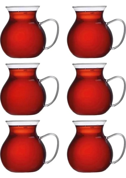 6'lı Turuncu Borosilikat Cam Bardak Seti Isıya Dayanıklı Kulplu modelleri