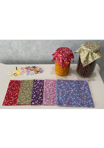 50 Adet Renkli Çiçekli Kavanoz Kapağı ve Bağlama Lastiği Seti fiyatları