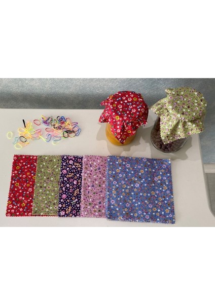 50 Adet Renkli Çiçekli Kavanoz Kapağı ve Bağlama Lastiği Seti modelleri