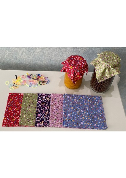 50 Adet Renkli Çiçekli Kavanoz Kapağı ve Bağlama Lastiği Seti fırsatları