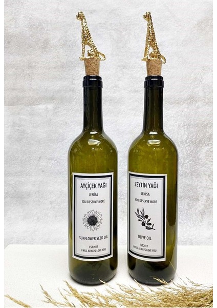 Yeşil Şişe Altın Leopar Mantar Tıpalı 750ML Yağlık ve Yağdanlık Seti