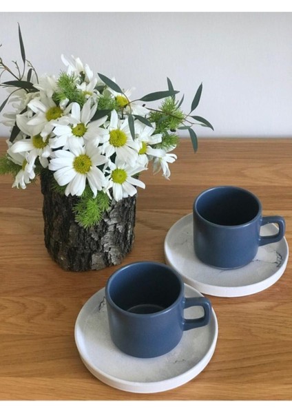 Mavi 4'lü Yüksekliği Ayarlanabilir Fincan Takımı Seti