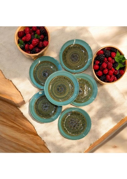 Yeşil 6'lı Porselen Çukur Yemek Tabağı, 19 Cm, El Yapımı, Şık ve Dayanıklı Set fırsatları
