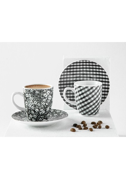 2'li Porselen Kahve Fincanı Takımı, 100 Ml, Şık ve Kullanışlı Siyah Renkli