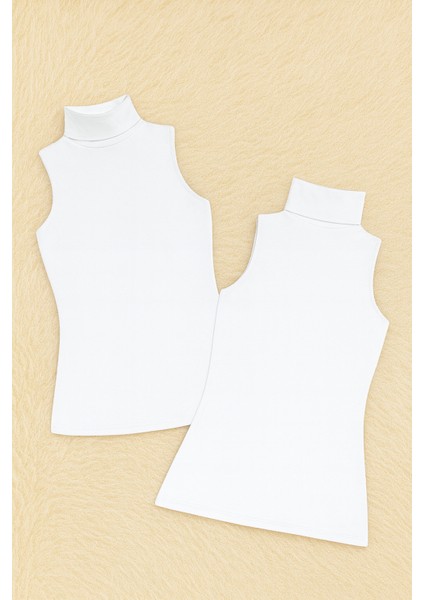 Kadın Modal Pamuklu Likralı Kolsuz Yarım Balıkçı Yaka 2'li Atlet T-Shirt Q6K6K1T4KA