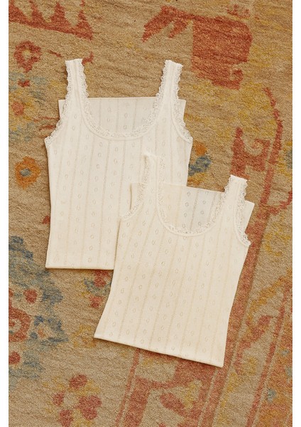 Kadın %100 Pamuklu Jakarlı Yumuşak Kumaş Kalın Askılı 2'li Atlet Qİ3K13LK5E.2L