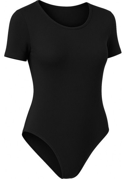 Kadın Pamuklu Likralı Penye Kısa Kol Bisiklet Yaka Siyah & Beyaz & Siyah 3'lü Çıtçıtlı Body modelleri