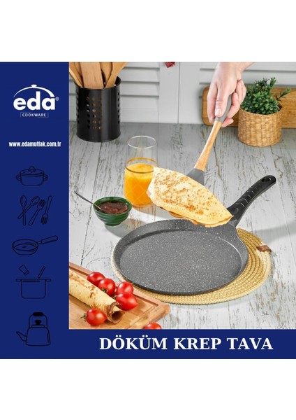 26 cm Döküm Krep Tava, Siyah, Dayanıklı ve Şık Mutfak Gereci fiyatları